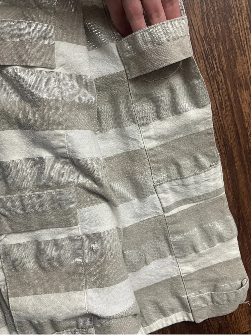 2 Curtain Panels by Vintage House Cotton  Textured Neutral Stripe 48”W/78”L